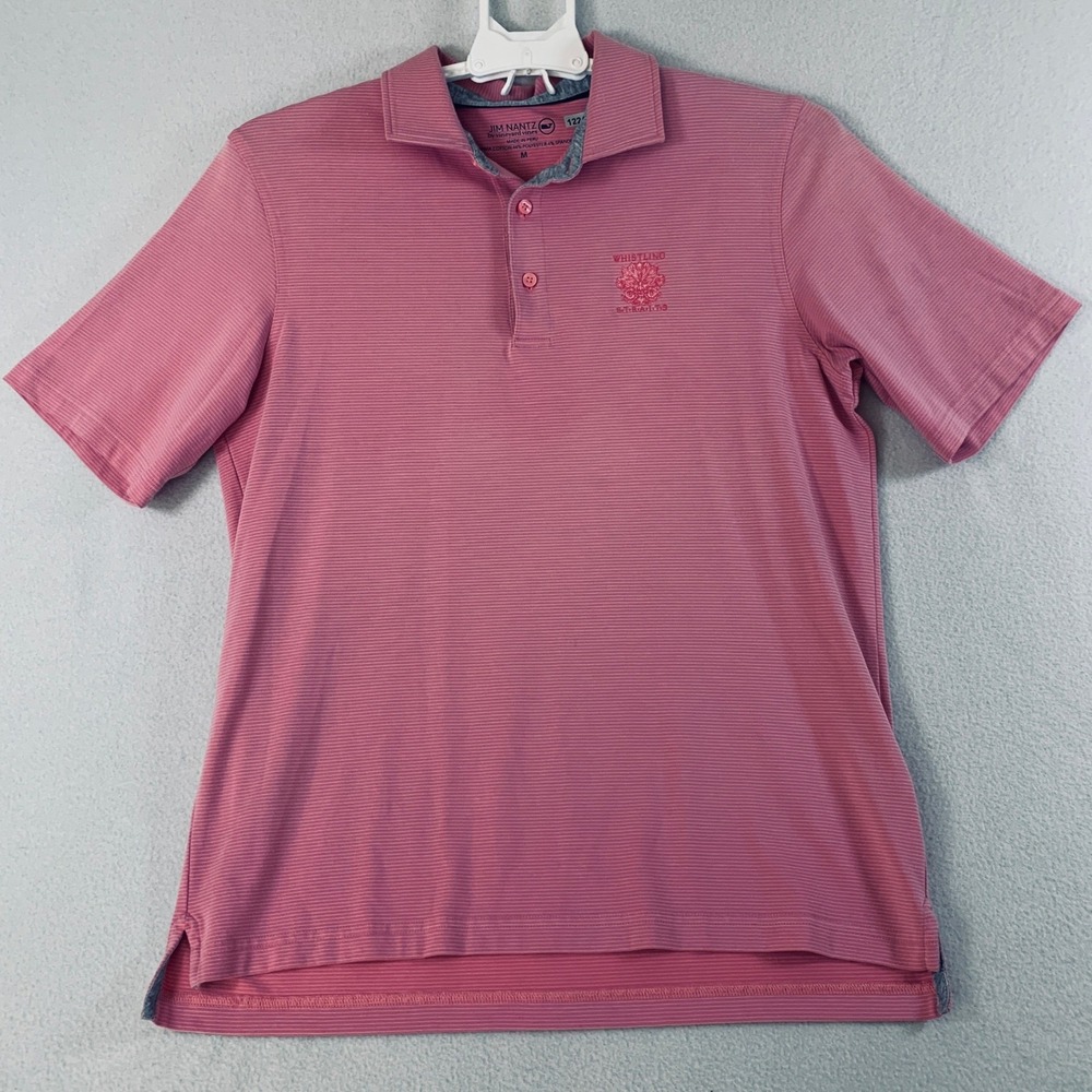 Jim Nantz by Vineyard Vines Men M Pink Striped Polo Shirt Golf Whistling Straits